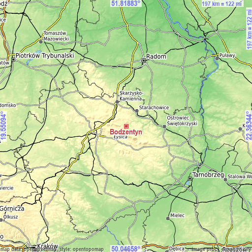 Topographic map of Bodzentyn