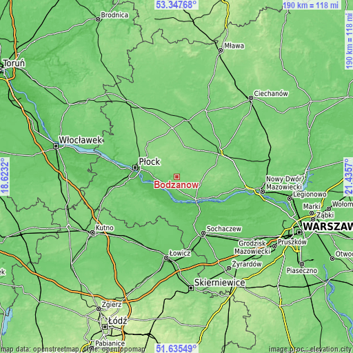 Topographic map of Bodzanów