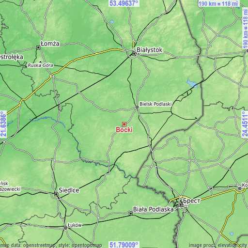 Topographic map of Boćki