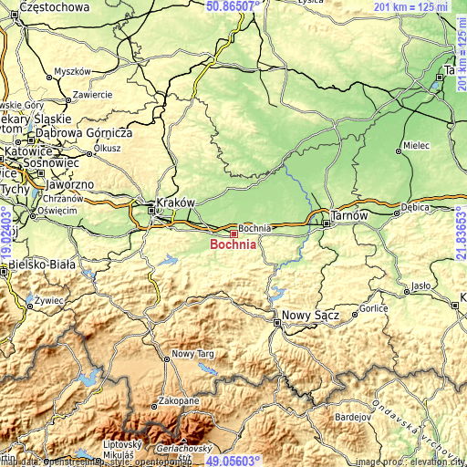 Topographic map of Bochnia