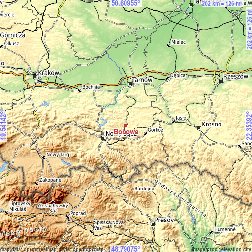 Topographic map of Bobowa