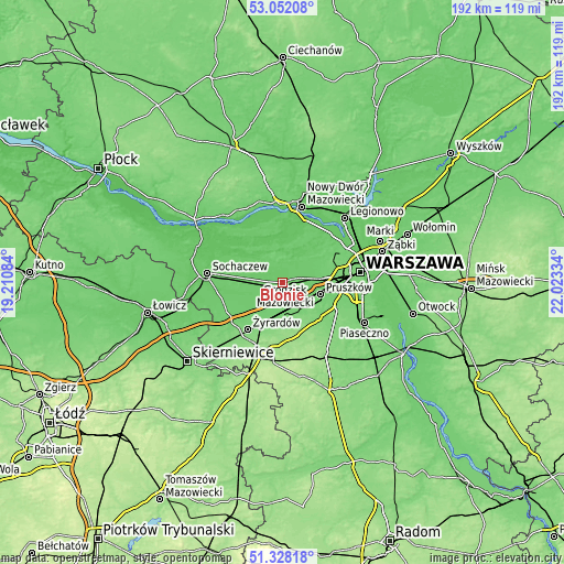 Topographic map of Błonie