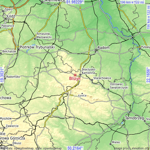 Topographic map of Bliżyn