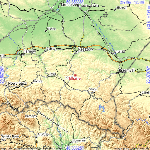 Topographic map of Blizne