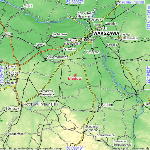 Topographic map of Błędów