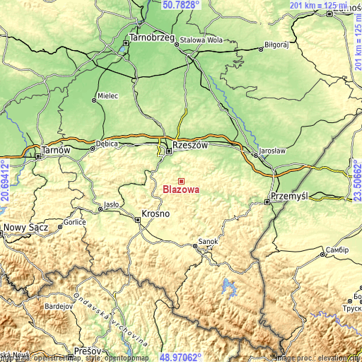 Topographic map of Błażowa