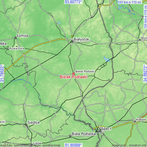 Topographic map of Bielsk Podlaski