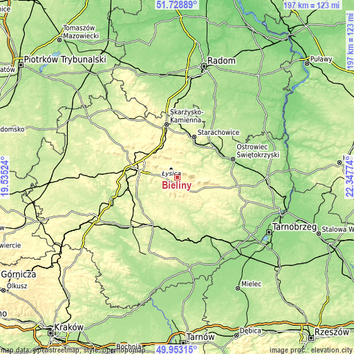 Topographic map of Bieliny