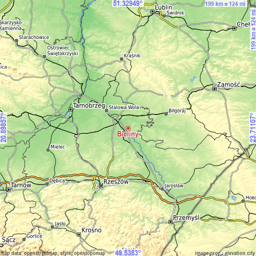 Topographic map of Bieliny