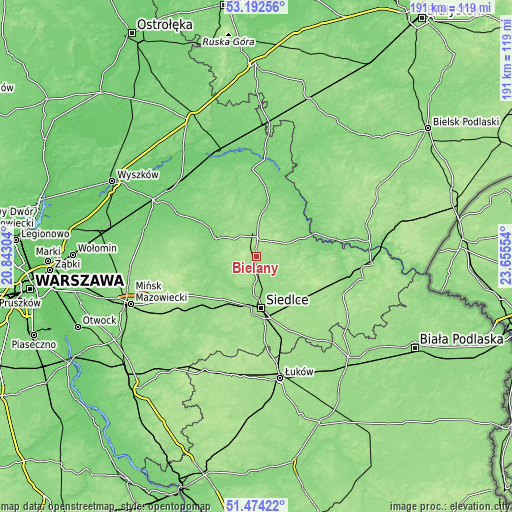 Topographic map of Bielany