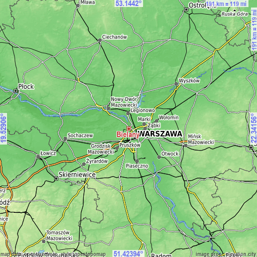 Topographic map of Bielany