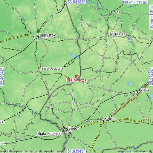 Topographic map of Białowieża