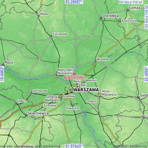 Topographic map of Białobrzegi