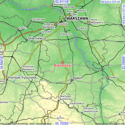 Topographic map of Białobrzegi