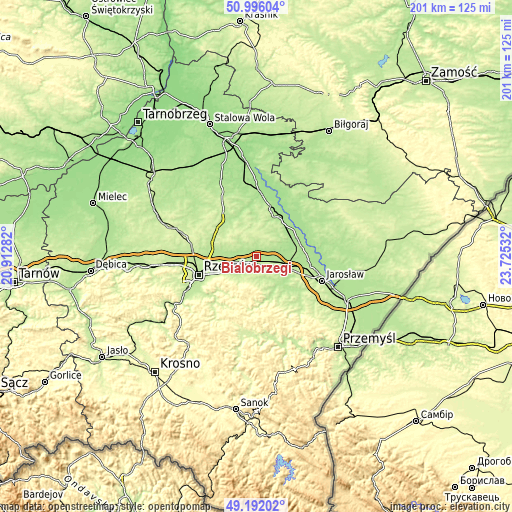 Topographic map of Białobrzegi