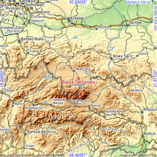 Topographic map of Białka Tatrzańska