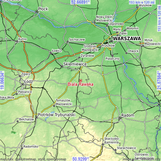 Topographic map of Biała Rawska