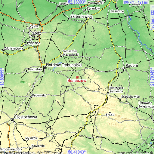 Topographic map of Białaczów