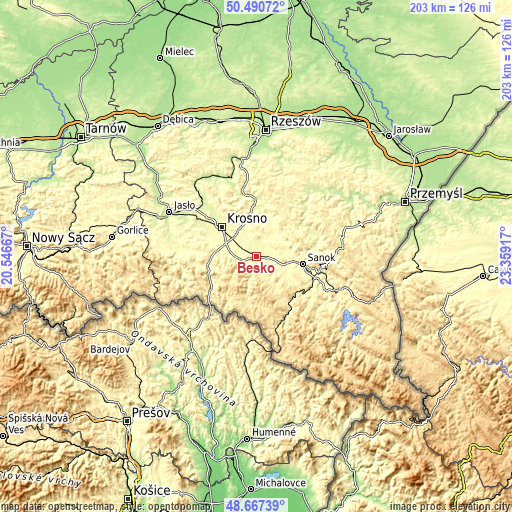 Topographic map of Besko