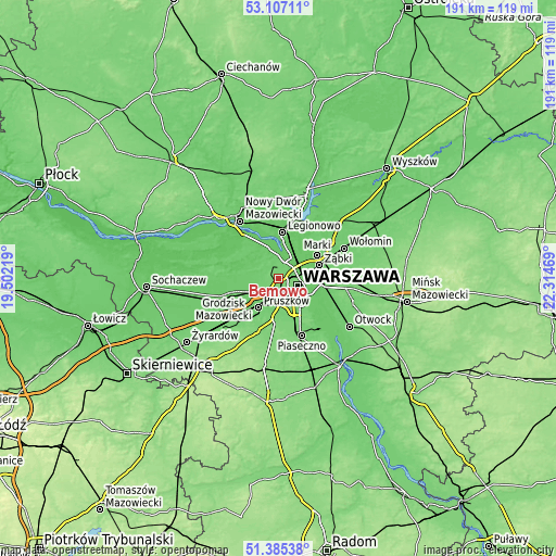 Topographic map of Bemowo