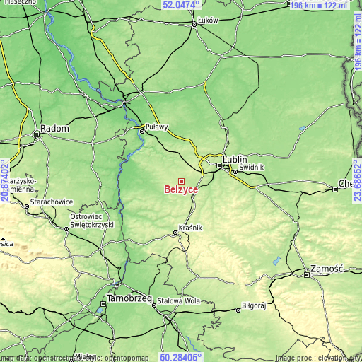 Topographic map of Bełżyce