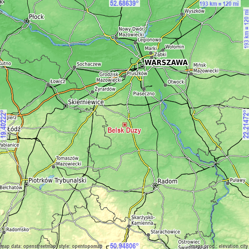 Topographic map of Belsk Duży