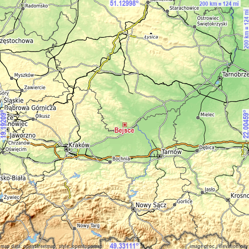 Topographic map of Bejsce