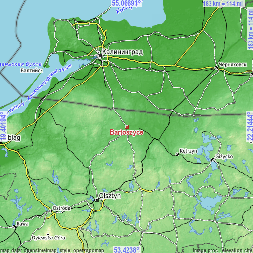 Topographic map of Bartoszyce