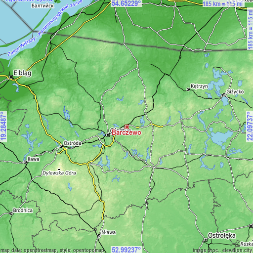 Topographic map of Barczewo