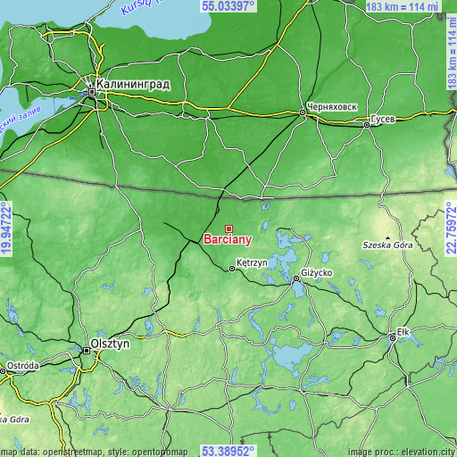 Topographic map of Barciany