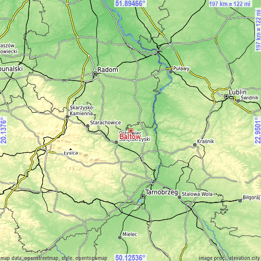 Topographic map of Bałtów