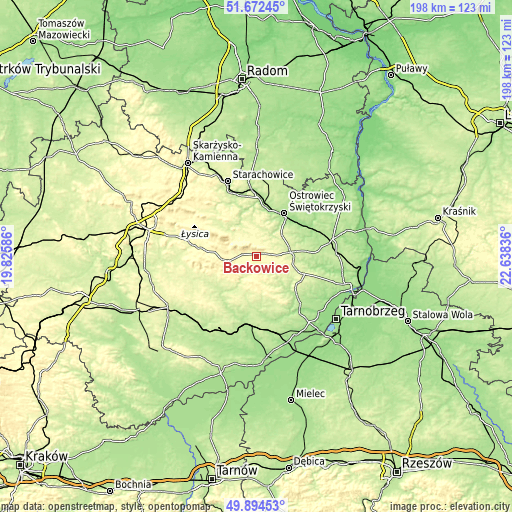Topographic map of Baćkowice