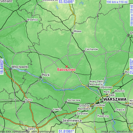 Topographic map of Baboszewo