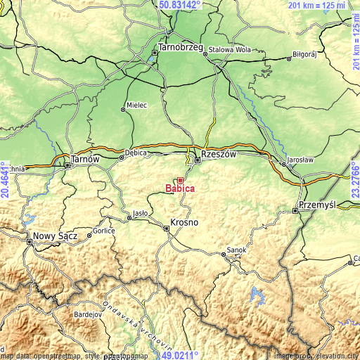 Topographic map of Babica