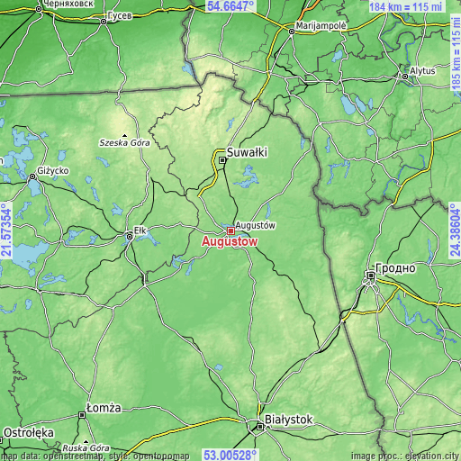 Topographic map of Augustów