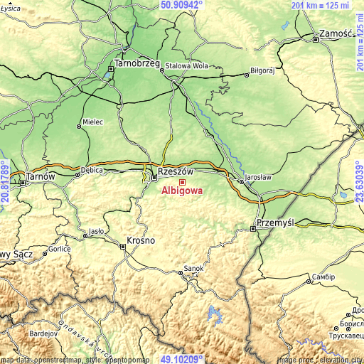 Topographic map of Albigowa