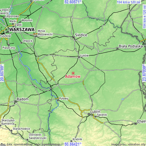 Topographic map of Adamów