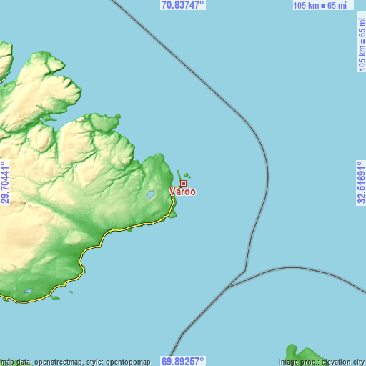 Topographic map of Vardø