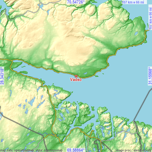 Topographic map of Vadsø