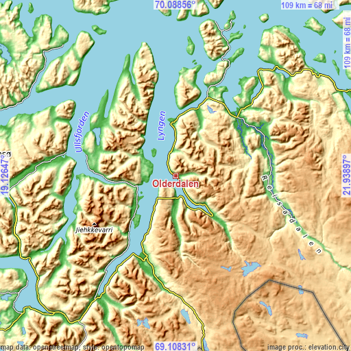 Topographic map of Olderdalen