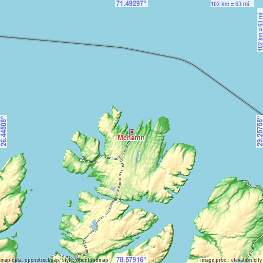 Topographic map of Mehamn