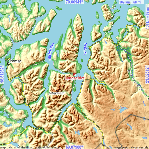 Topographic map of Lyngseidet