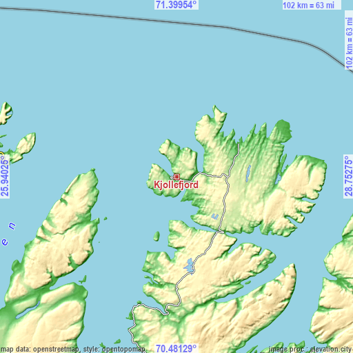 Topographic map of Kjøllefjord