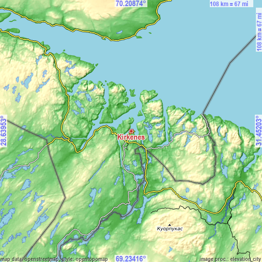 Topographic map of Kirkenes