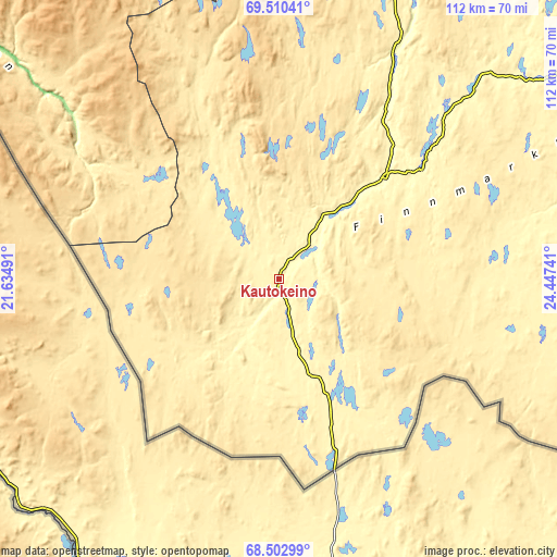 Topographic map of Kautokeino