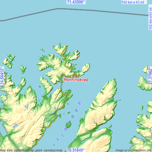 Topographic map of Honningsvåg