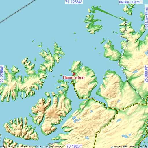 Topographic map of Hammerfest