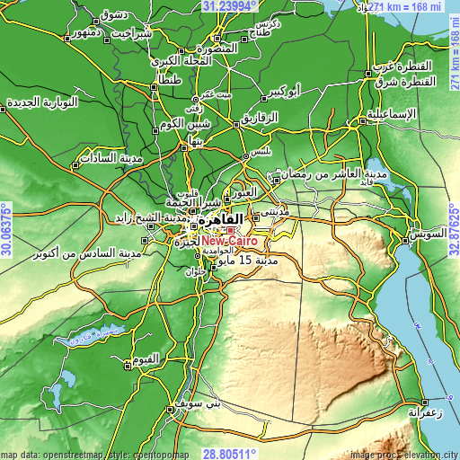 Topographic map of New Cairo
