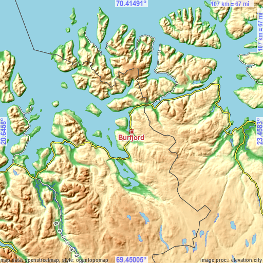 Topographic map of Burfjord