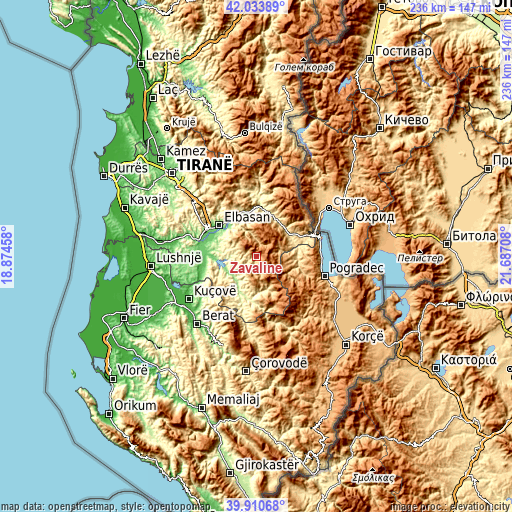 Topographic map of Zavalinë